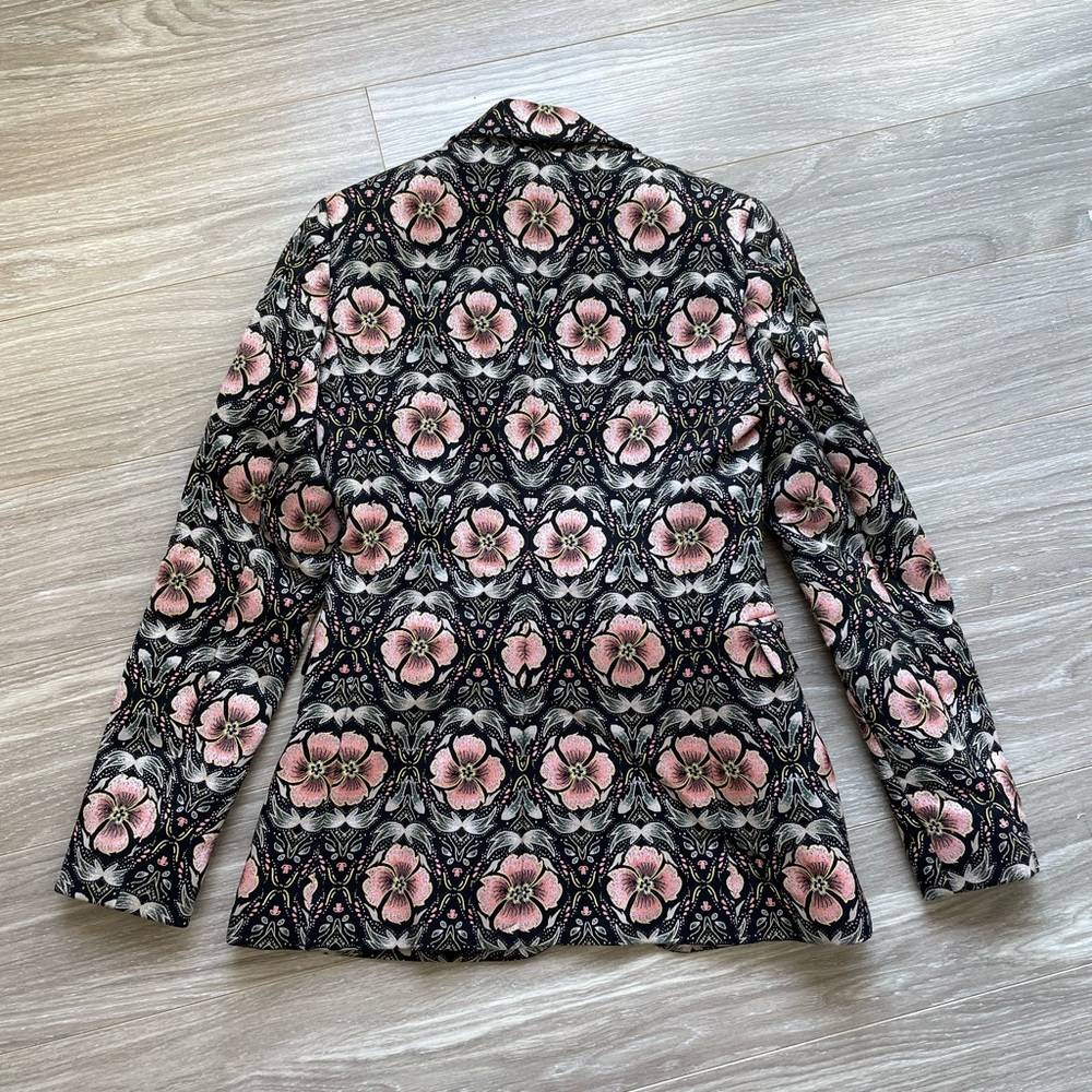 Alice + Olivia Macey Floral Print Blazer Sz 0 EUC Peach and Black - Picture 11 of 13